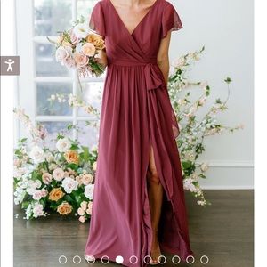 Revelry Bridesmaid Dress Chiffon Faux Wrap Dress 
(Size: 24, Dusty Blue)